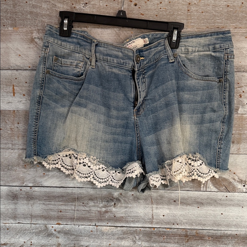 Torrid Blue Denim Shorts with Lace Accent